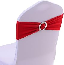 Gold Fortune 50PCS Adjustable Wedding Chair Sashes with Buckle Slider - Stretch Spandex Elastic Bands for Reception, Bridal Shower Decor - Red Chair Bows (50 Count)
