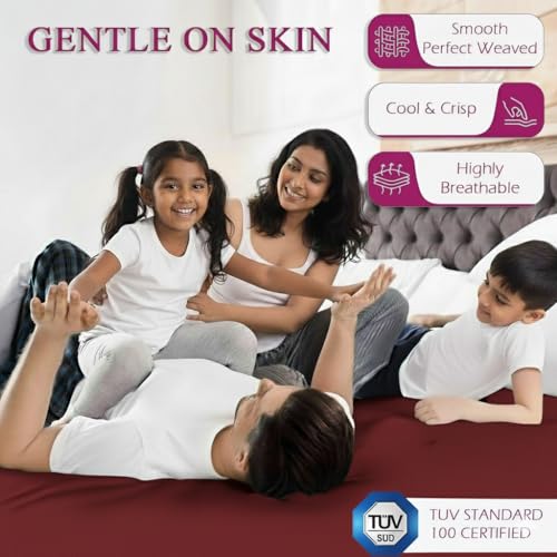 Image of Trance Cotton Feel Terry Ultra Soft Waterproof Mattress Protector | Breathable - Hypoallergenic Mattresses Cover (75x60 inch | 6.25x5 feet, Maroon - Pack of 1)