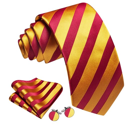 Image of Barry.Wang Man Stripe Ties Set Silk Woven Pocket Square Necktie Cufflinks Formal Party Business