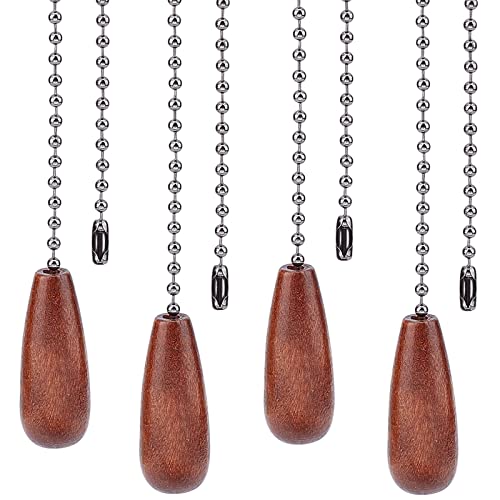 Image of GORGECRAFT 4 PCS Ceiling Fan Pull Chains Set Walnut Wooden Pull Chain Extension with Gunmetal Iron Ball Chains for Ceiling Light Fan Chain(Coconut Brown)