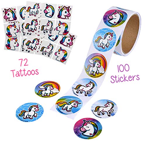 Emma Ash 100 Unicorn Stickers and 72 Pack Temporary Tattoos for Kids |