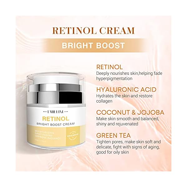 Emieline Retinol Cream for Face, Face Moisturizer with Hyaluronic Acid and Collagen, Day and Night Cream, Anti Aging Cream for Face & Neck, Hydrating, Firming, Reduces Wrinkles, Fine Lines Face Cream