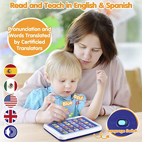 Play Spanish & English Learning Tablet For Toddlers 1-3,Kids Bilingual Interactive Alphabet Abc Letters,Words,Color Learning Toys,Educational Preschool Speech Therapy Pad Toy For Babies 18 Month+ #TOP1