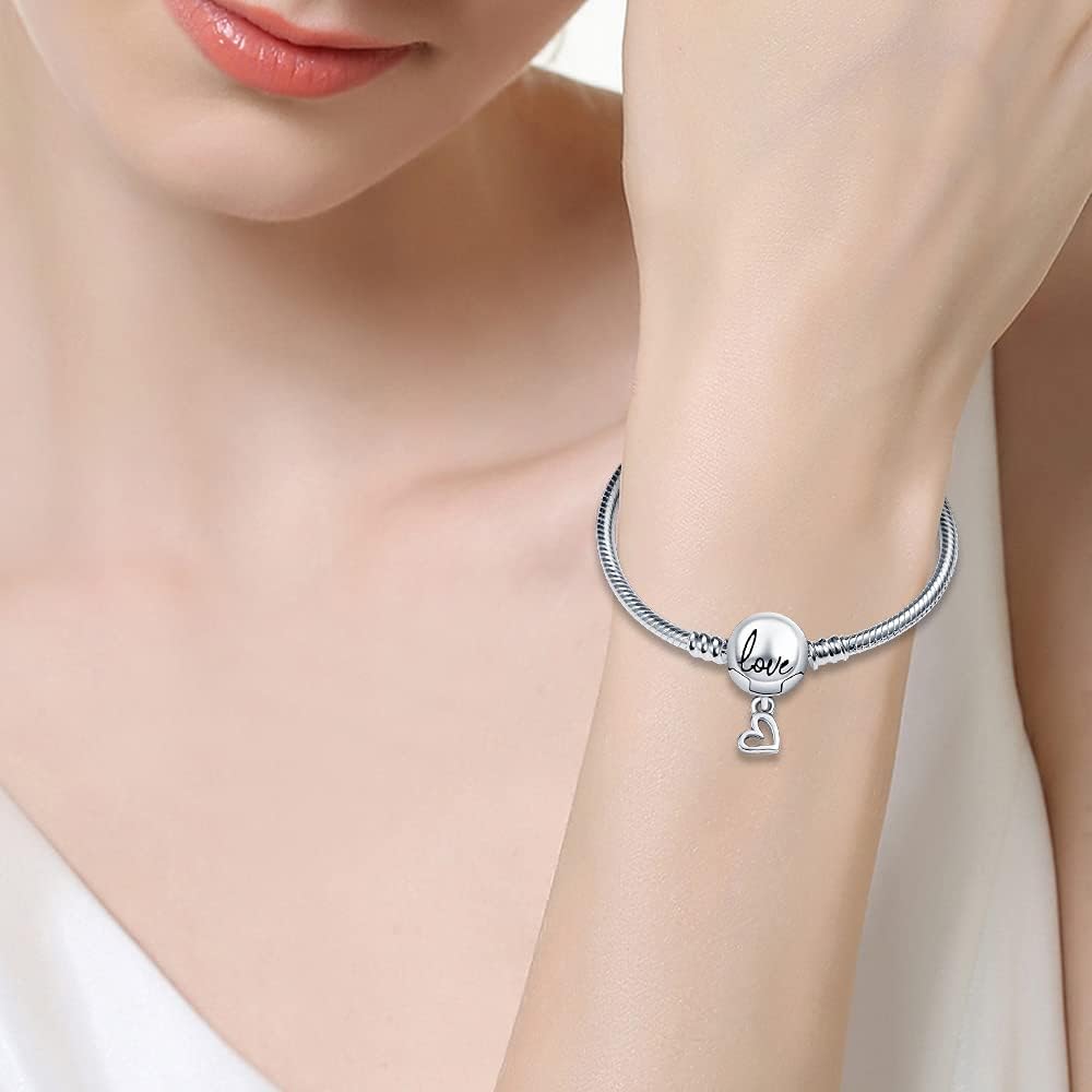 KUNSIR 925 Sterling Silver Snake Chain Bracelet with Love Round Buckle Charm Bracelets for Women Teen - Image 7