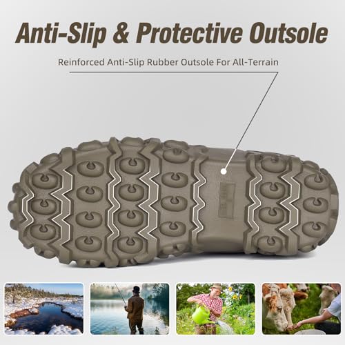 Image of Trudave Rubber Boots for Men, 6mm Neoprene Insulated Mud Boots with Steel Shank, Men's Mid Calf Waterproof Rain Boots,Anti-Slip Rubber Work Boots for Farming Gardening Fishing,Size 7-13