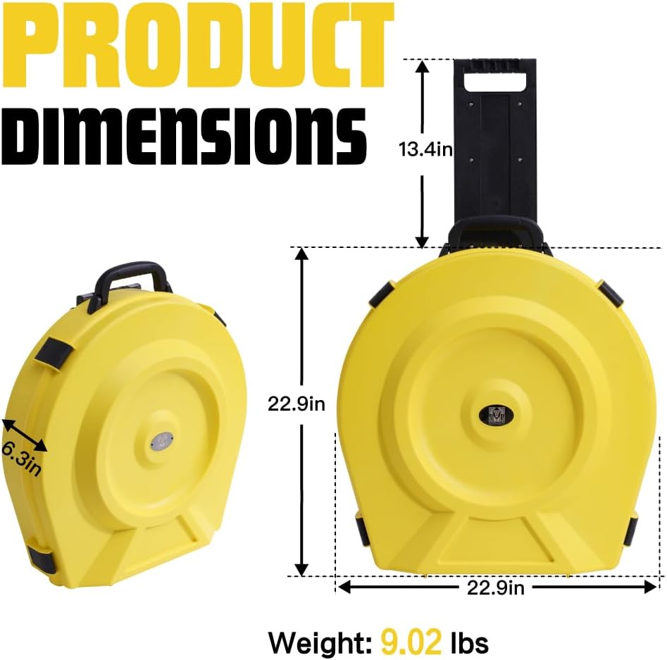 GORPANIX 22'' Cymbal Case With Wheels, Rolling Cymbal Hard Case With Foam, Fits 10 × 21" Cymbals, Design for Drum Cymbal, Cymbal Vault Upgrade Cymbal Bag, Hard Shell Protect (Volt Yellow, 22 inch)