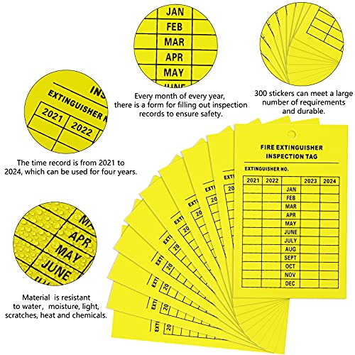 50 Pieces Monthly Fire Extinguisher Inspection Tags Record 4-Year Maintenance Tags Fire Extinguisher Recharge and Inspection Record Tag Yellow for Indoor Outdoor Fire Extinguishers