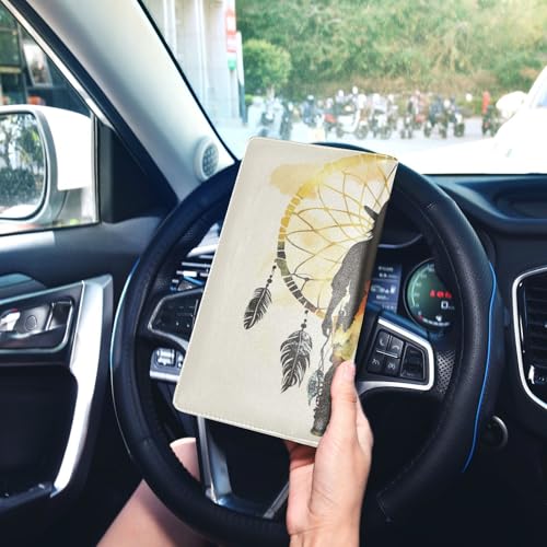 Leather Car Registration and Insurance Card Holder Men Women Prefect Car Essentials Wallet for Driver License, Cards & Essential Documents Western Cowboy Dream Catchers Tribal Boho Snakes 7