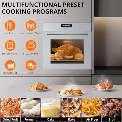 24" Single Wall Ovens,Electric Convection Wall Oven with 2.5 Cu.ft.,Built-in Electric Wall Oven with 8 Cooking Functions & 360° ROTISSERIE,Touch Control,Safety Lock,Timer,3000W 240V