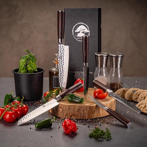 SATOMI SATOMI® 5er Set Damastmesser Küchenmesser aus Damaststahl - 67 Schichten traditionell Japanischer Stil (5er Set) - Verwendungsansicht 7 | Küchenmesser