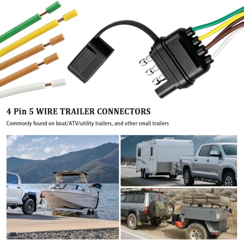 Image of 4-Way Flat Trailer End Connector 18 Inch,4 Pin 5 Wire Trailer Wiring Harness,4 Pin Truck Connector with Dust Cover