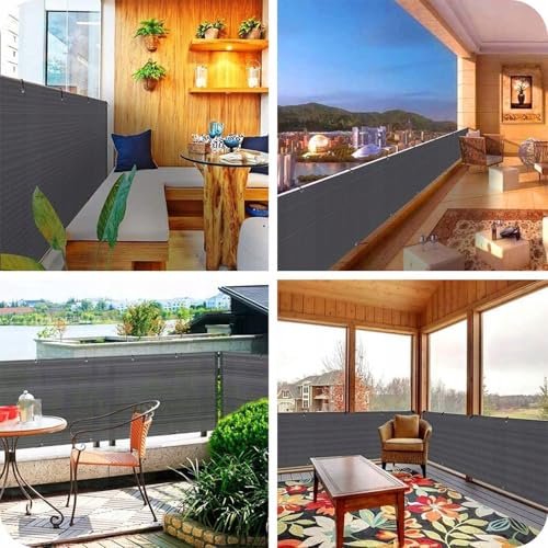 KRUMAD Balkon Sichtschutz 1m x 5m, Wetterfest, 95% Schattierung,180g/m² PEHD, UV- & Windschutz, für Terrasse, Garten & Zaun, Inkl. Schnur, Anthrazitgrau