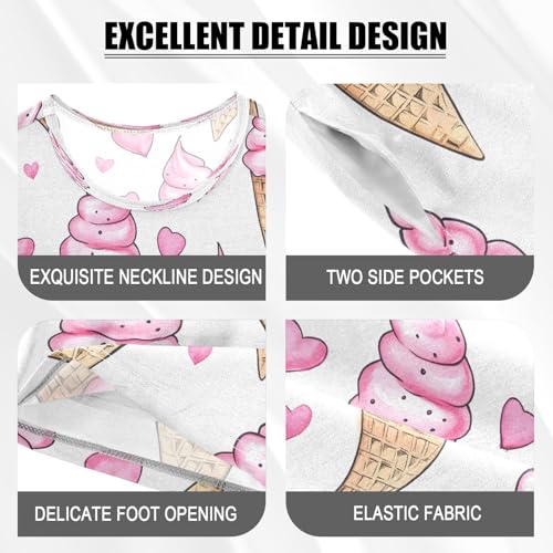 ALAZA Ice Cream Love Heart Cartoon Pajamas Set Short Sleeve Cotton Sleepwear Summer Pjs 2 Piece 5-14Y4