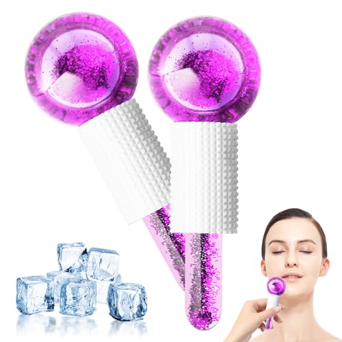 GeeRic 2 Un Rodillo Facial Ice Globes,Masaje de Hielo Bola,Bola de Belleza de Hielo Facial, Masajeadores Faciales Para Piel Fría,Educe la Hinchazón y Las Ojeras, Para Rutina Aprieta La Piel Púrpura