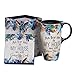 Topadorn Ceramic Travel Mug with Lid and Handle for Coffee Lovers, Splash Resistant Lid - To Go Tumbler for Car Cup Holder, 17oz Floral Art Tea Mug