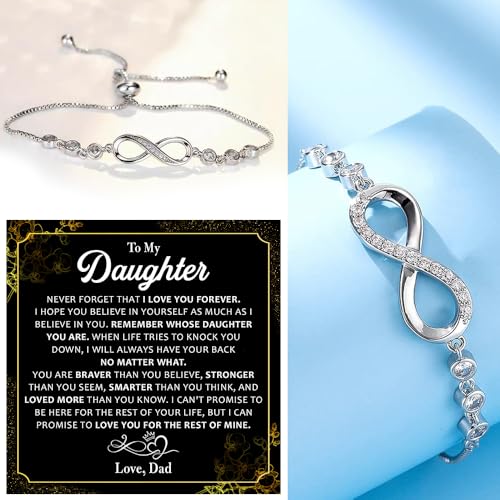 To My Daughter Forever Connected Bracelet From Dad, Cubic Zirconia Infinity Bracelet You Are Always In Mine From Dad, Gifts For Daughter On Christmas, Birthday, Wedding3
