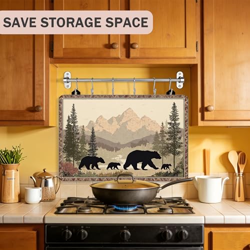Image of Multi-Design Silicone Stove Cover for Glass /Electric Stoves - 3-in-1 Heat-Resistant Protector Mat, Non-Slip Drying Rack (Bear Family Forest, 28 inch L x 20 inch W)