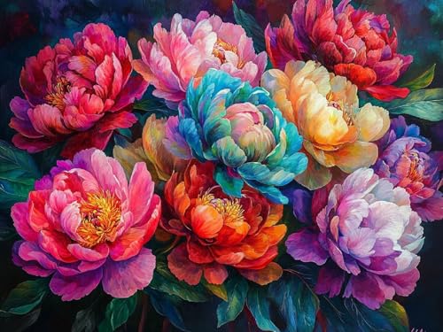 Peinture Diamant Cadeau Femme : Kit 5D Pivoine Broderie Strass Grand Format 80x100 cm