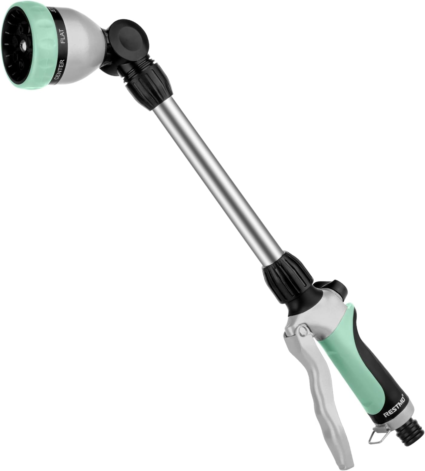 RESTMO 48cm Watering Lance, Long Metal Spray Lance | 180° Adjustable Ratcheting Head | 7 Spray Patterns Extension Hose Wand, Perfect Garden Sprayer Gun to Water Hanging Baskets, Shrubs, Cyan