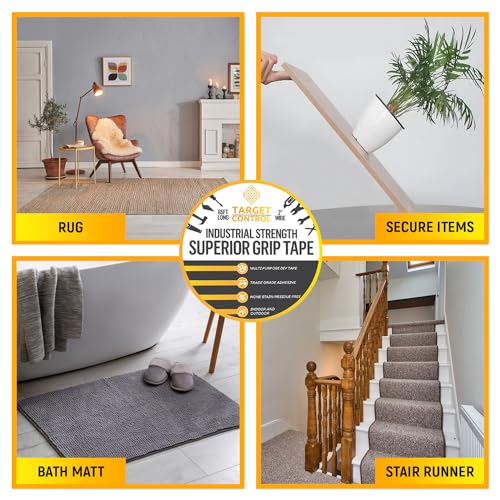 TargetControl™ | 65FT x 2'' | Carpet Tape Double Sided, Rug Tape Grippers for Hardwood Floors & Area Rugs, Carpet Binding Tape Strong Adhesive & Removable, Heavy Duty Stickers Tape