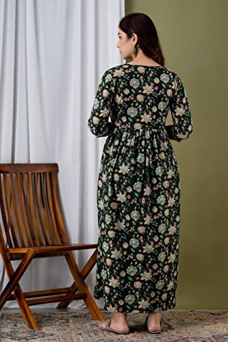 Image of Women's Cotton Floral Printed Anarkali Maternity Feeding Kurti