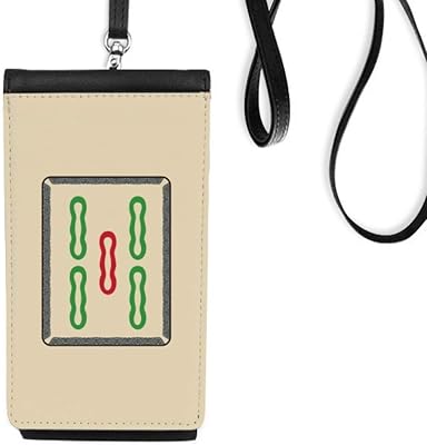 Mahjong Bamboo Bar 5 Tiles Pattern Phone Wallet Purse Hanging Mobile Pouch Black Pocket