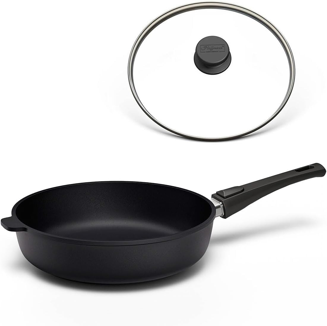 Hoffmann STONIQ Hochrandpfanne, 28 cm, Antihaftbeschichtet, PTFE und PFAS-frei, Induktionsgeeignet, Backofenfest bis 300°C, Pfanne made in Germany, Bratpfanne, Schmorpfanne (mit Deckel, 28 cm)