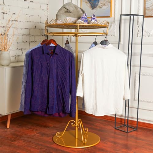 Asiwnshw Perchero de exhibición de ropa redondo con rotación de 360°, perchero de pie redondo para colgar ropa, perchero de exhibición de ropa portátil para tiendas minoristas en el hogar(Gold)
