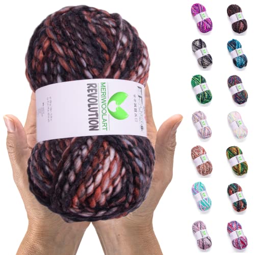 MeriWoolArt Lana Merina para Tejer - 75 m Multicolor Gruesa y Suave para Suéteres y Chaquetas - XXL Lana para Tejer a Mano - Voluminosa DIY para Bufandas, Mantas, Chales