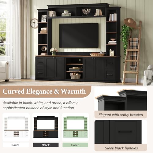 Image of 94.8 inchL Large Entertainment Center with Bookshelves and Drawers for TVs Up to 70'', Wall Unit Entertainment Center with Adjustable Shelves and Cabinet, Minimalist TV Stands for Living Room Black