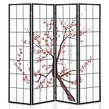 Giantex Room Divider, 4 Panel 6FT Room Dividers, Folding Privacy Screen, Oriental Shoji Screen for Room Separation, Portable Freestanding Japanese Wall Partition with Plum Blossom Design, White