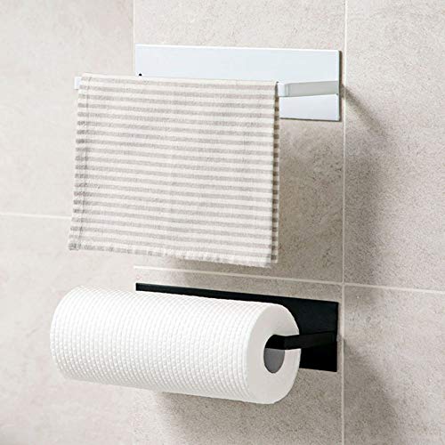 Paper Towel Holder Under Cabinet, Stainless Steel Kitchen Roll Paper Hanger Wall Mount, Save Space Self-Adhesive Plastic Wrap Holder And Towel Rack(Black) #TOP4