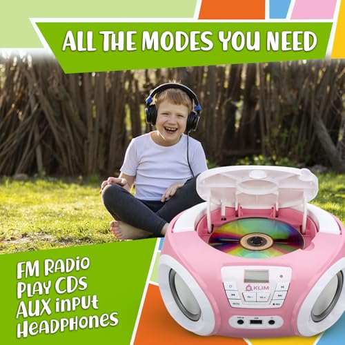 Image of KLIM Candy Kids Portable CD Player - New Version Boombox with FM Radio & Speakers - Includes Batteries - Cute Pink Design for Kids & Toddlers - Rose