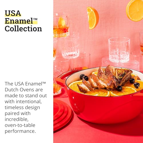 Image of Lodge USA Enamel 6 Qt Enameled Cast Iron Dutch Oven - Cast Iron Cookware - Dutch Oven Pot with Lid - Cherry On Top Color - 6 Qt Capacity