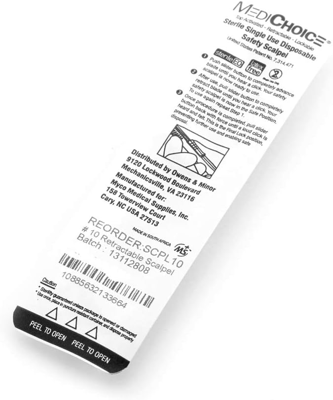 MediChoice Surgical Scalpel, Safety, Retractable Blade, Stainless Steel, 10, 1314SCPL10 (Box of 10)
