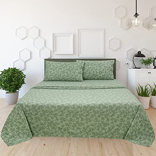 Lamanni Cvc Flannel Sheet Set - Soft, Warm, Moisture Wicking - Bedding Set (Grey Small Leaves, Queen) #TOP1