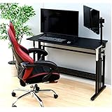 [山善] パソコンデスク (手動昇降式) 幅121㎝(奥行55×高さ65-80.5cm) 在宅勤務 かんたん昇降 ゲーミングデスク 組立品 マットブラック CGD-1255(MBK) 【Amazon.co.jp限定】