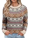 UNIQUE DETAILS: Women's casual lightweight vintage fair isle style sweater features a classic crewneck, raglan sleeves, ribbed cuffs, and hem. Knitted pullover comfy warm fall tops with different patterns and colors, delicate and exquisite knitting, ...
