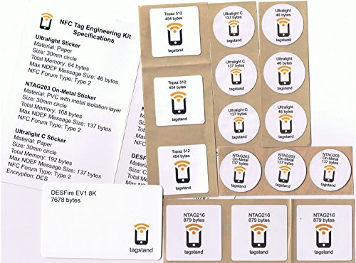 Tagstand NFC Tag Engineering Kit - 1 DESFire EV1 8K Card + 15 NFC Stickers - Ultralight, Ultralight C, NTAG203 On-Metal, NTG216, Topaz 512