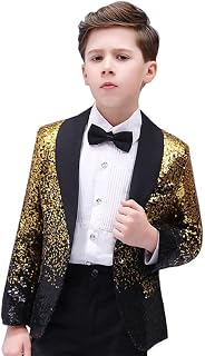 4Pcs Boys Suit Black Tuxedo Sequins Blazer Pants Bowtie Set Kids Formal Suits for Wedding Party