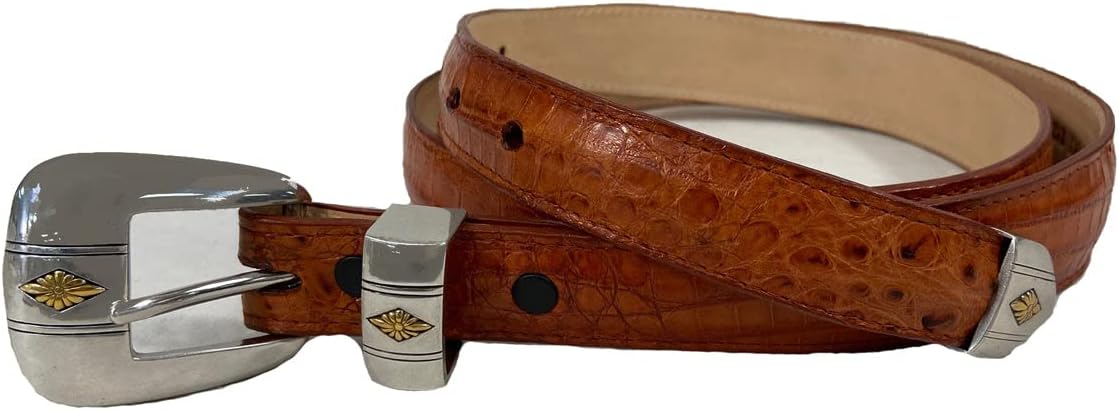 Tag Safari Caiman Crocodile Skin Genuine Leather Belt, Ranger Style