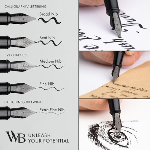 Image of Wordsworth & Black Luxury Fountain Pen Set for Writing, Broad Nib, Black | Gift for Men & Women, Brass Body, German Iridium, Calligraphy, Converter + 24 Ink Cartridges, Refillable, Leak-Free