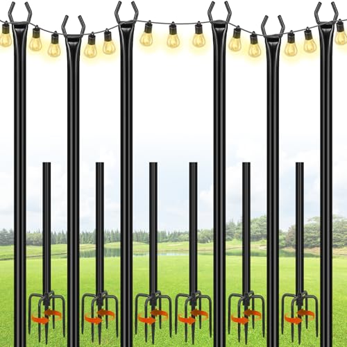 FEED GARDEN String Light Poles for Outside,10FT Metal Poles for Outdoor String Lights, Stand Poles for Deck, Garden, Patio, Wedding, Backyard, Christmas Party 6 Pack