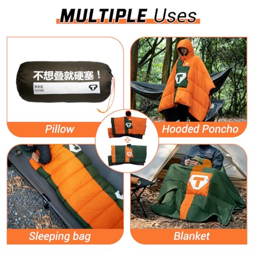 Bolsa de Dormir Convertible Poncho con Capucha, -20°C a 20°C, Impermeable, Ligera y Compacta para Camping y Senderismo miniatura 7