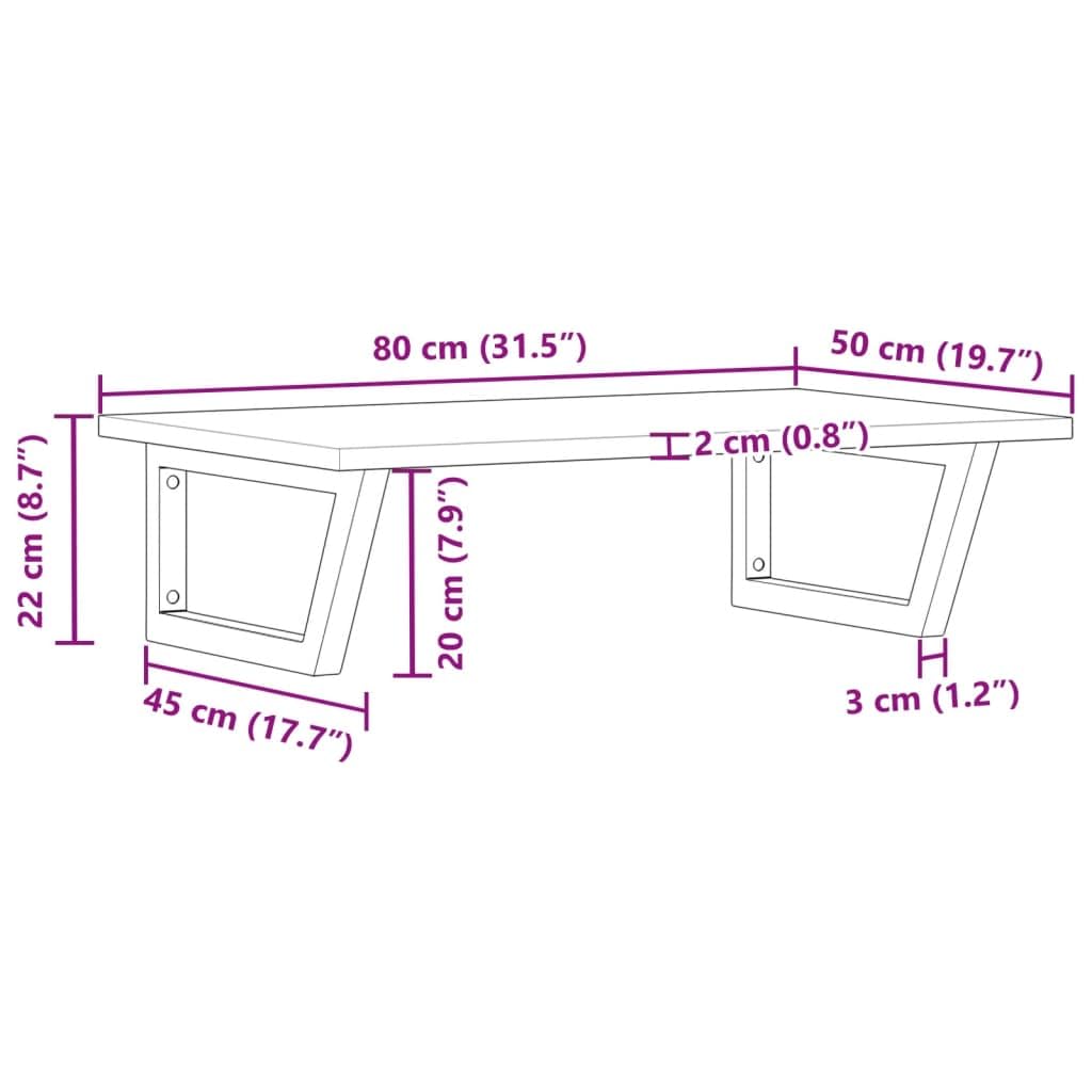 Estantería para lavabo de pared de acero y madera de acacia con soporte trapezoidal de 80 x 50 cm, soporta hasta 100 kg, ahorra espacio de baño para lavabo, accesorio con espacio de almacenamiento y