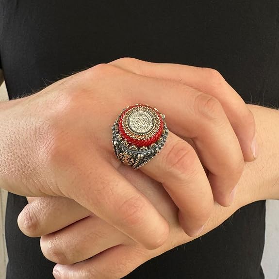 Anillo de plata de ley 925 maciza con sello de ámbar rojo de Salomón, talismán, diseño especial, amuleto turco islámico, hecho a mano