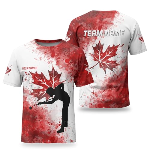 Custom Pool Tee for Team 3D Canada Flag Paint Splatter Pattern T Shirt Customizable Billiard Lover T-Shirt 2XL