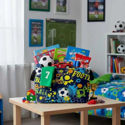 Image of Large Kids Basket Foldable Nursery Baby Storage Bin Collapsible Box Organizer Bedroom Decor (Graffiti Soccer)