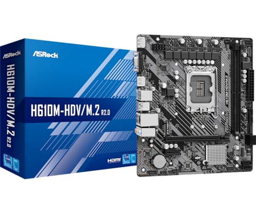 ASRock H610M-HDV/M.2 R2.0 Micro-ATX Motherboard Supports Intel 14th/13th/12th Gen Core Processors (LGA1700) DDR4 3200 PCIe 4.0 Ultra M.2 Triple Display