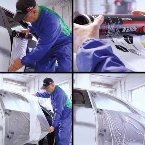 Image of RBL Products AutoMask Paint Masking Film - Lint-Free, Anti-Static, Waterproof & Solvent-Resistant - Pre-Taped for Quick & Accurate Vehicle Masking